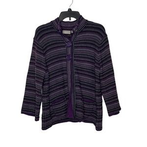 Croft & Barrow Snap‎ Button Cardigan Sweater Knit Purple Striped Women's Large